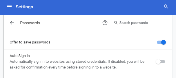 chrome password settings