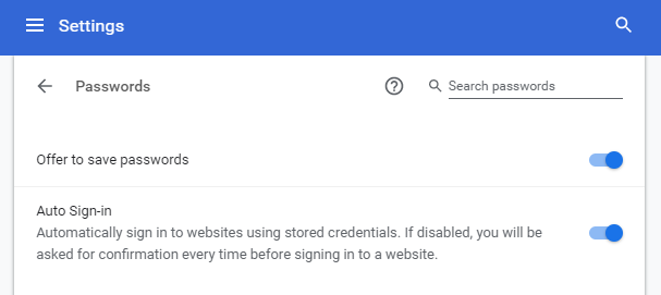 chrome password auto sign-in