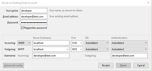 GreenMail settings