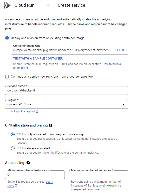 cloud run config 1